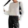 image:imageMakeMeChic Womens Fuzzy Crew Neck T Shirt Long Sleeve Going Out Crop TopsWhite