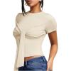 image:imageMakeMeChic Womens Knit Cap Sleeve Tops Mock Neck Shirts Slim Fitted Going Out Tees Y2k Clothes 2025Apricot