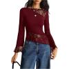 image:imageMakeMeChic Womens Lace Bell Sleeve Tops Asymmetrical Shirts Business Casual Outfit BlousesBurgundy