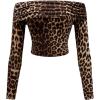image:imageMakeMeChic Womens Leopard Off Shoulder Crop Top Ruched Long Sleeve Y2K Tee Shirt TopsBrown