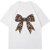 image:imageMakeMeChic Womens Leopard Print Bow T Shirt Crew Beck Short Sleeve Y2k Tee TopsWhite