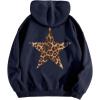 image:imageMakeMeChic Womens Leopard Print Hoodie Drawstring Long Sleeve Pocket Y2k SweatshirtBlue