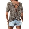 image:imageMakeMeChic Womens Leopard Print T Shirt Criss Cross Crew Neck Twist Short Sleeve Summer Tee TopMulticolor