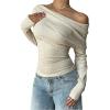 image:imageMakeMeChic Womens Long Sleeve Off The Shoulder Tops Going Out Asymmetrical Tops Y2kT ShirtApricot