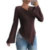 image:imageMakeMeChic Womens Long Sleeve Tops Y2k Casual Fall Sweater Off Shoulder Asymmetrical Knit Fitted ShirtsBrown