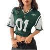 image:imageMakeMeChic Womens Number Graphic V Neck Jersey Shirts Short Sleeve Shirred Ruffle Streetwear Tee Crop TopsGreen
