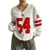 image:imageMakeMeChic Womens Number Print Oversized Sweatshirt V Neck Stripe Long Sleeve Y2k Pullovers TopRed