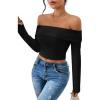 image:imageMakeMeChic Womens Off The Shoulder Tops Long Sleeve Crop Tops Fitted Going Out Top ShirtsBlack