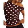 image:imageMakeMeChic Womens Polka Dots Asymmetrical Tops Going Out Y2k Crop TopsChocolate Brown