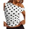 image:imageMakeMeChic Womens Polka Dots Asymmetrical Tops Going Out Y2k Crop TopsWhite
