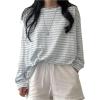 image:imageMakeMeChic Womens Striped Tops Long Sleeve Crew Neck Multi Ribbed Shirts Casual Pullover ShirtsBlue and White