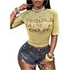 image:imageMakeMeChic Womens Summer Letter Print Y2K Going Out Tops Crew Neck Short Sleeve Crop TopYellow