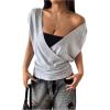 image:imageMakeMeChic Womens Summer Y2K Wrap V Neck T Shirt Ruched Cap Sleeve Going Out Tee TopsGrey