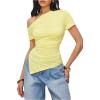 image:imageMakeMeChic Womens Summer Y2k Asymmetrical Neck Tee Tops Ruched Short Sleeve T ShirtYellow