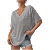 image:imageMakeMeChic Womens T Shirts 2025 Short Sleeve V Neck Shirt Basic Fit Summer Beach Casual Tee Tops with PocketGrey