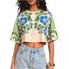 image:imageMakeMeChic Womens Tropical Print Tee Shirt Crew Neck Half Sleeve Summer Boho Crop TopsMulticolor