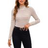 image:imageMakeMeChic Womens Turtle Necks Tops Striped Basic Long Sleeve Top Tee ShirtBrown
