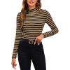 image:imageMakeMeChic Womens Turtle Necks Tops Striped Basic Long Sleeve Top Tee ShirtDrak Brown