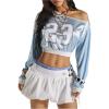 image:imageMakeMeChic Womens Y2K Jersey Top Number Print Asymmetrical Pullover SweatshirtBlue