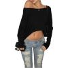 image:imageMakeMeChic Womens Y2K Off Shoulder Crop Tops Asymmetrical Long Sleeve Tee ShirtBlack