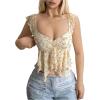 image:imageMakeMeChic Womens Y2k Mesh Floral Ruffle Sleeve T Shirt Sweetheart Layered Crop TopsYellow