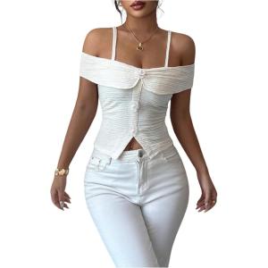 image:imageMakeMeChic Womens 3D Floral Textured Tee Shirt Off The Shoulder Elegant Summer Crop TopsApricot