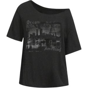 image:imageMakeMeChic Womens Graphic Tee Off The Shoulder Top Y2k Oversized Short Sleeve T ShirtBlack