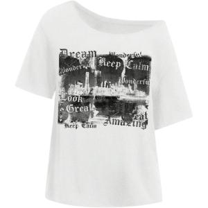 image:imageMakeMeChic Womens Graphic Tee Off The Shoulder Top Y2k Oversized Short Sleeve T ShirtWhite