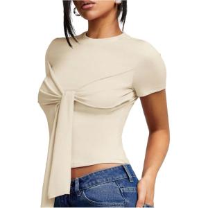 image:imageMakeMeChic Womens Knit Cap Sleeve Tops Mock Neck Shirts Slim Fitted Going Out Tees Y2k Clothes 2025Apricot