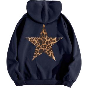 image:imageMakeMeChic Womens Leopard Print Hoodie Drawstring Long Sleeve Pocket Y2k SweatshirtBlue