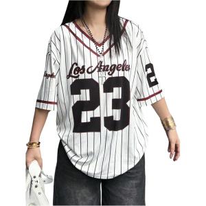 image:imageMakeMeChic Womens Number Print Jersey Shirt V Neck Half Sleeve Oversized Y2k Tee TopsMulticolor