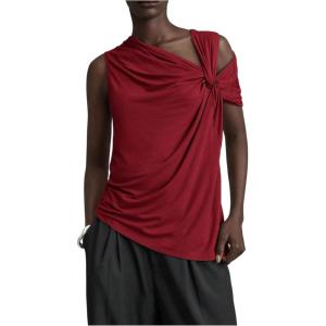 image:imageMakeMeChic Womens One Shoulder Tank Tops Sleeveless Asymmetrical Neck Ruched Twist Front Going Out TopsBurgundy