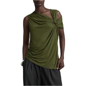 image:imageMakeMeChic Womens One Shoulder Tank Tops Sleeveless Asymmetrical Neck Ruched Twist Front Going Out TopsGreen