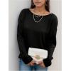 image:imageMakeMeChic Womens Open Back Tops Long Sleeve Shirts Criss Cross Sweaters V Neck Knit PulloverBlack