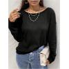 image:imageMakeMeChic Womens Open Back Tops Long Sleeve Shirts Criss Cross Sweaters V Neck Knit PulloverBlack