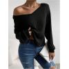 image:imageMakeMeChic Womens Open Back Tops Long Sleeve Shirts Criss Cross Sweaters V Neck Knit PulloverBlack B
