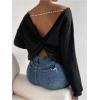 image:imageMakeMeChic Womens Open Back Tops Long Sleeve Shirts Criss Cross Sweaters V Neck Knit PulloverBlack B