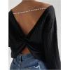 image:imageMakeMeChic Womens Open Back Tops Long Sleeve Shirts Criss Cross Sweaters V Neck Knit PulloverBlack B