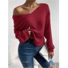 image:imageMakeMeChic Womens Open Back Tops Long Sleeve Shirts Criss Cross Sweaters V Neck Knit PulloverRed