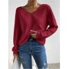 image:imageMakeMeChic Womens Open Back Tops Long Sleeve Shirts Criss Cross Sweaters V Neck Knit PulloverRed