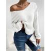 image:imageMakeMeChic Womens Open Back Tops Long Sleeve Shirts Criss Cross Sweaters V Neck Knit PulloverWhite