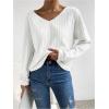 image:imageMakeMeChic Womens Open Back Tops Long Sleeve Shirts Criss Cross Sweaters V Neck Knit PulloverWhite