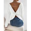 image:imageMakeMeChic Womens Open Back Tops Long Sleeve Shirts Criss Cross Sweaters V Neck Knit PulloverWhite