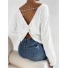 image:imageMakeMeChic Womens Open Back Tops Long Sleeve Shirts Criss Cross Sweaters V Neck Knit PulloverWhite