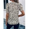 image:imageMakeMeChic Womens Animal Print Ruffle Blouse Summer Short Sleeve V Neck Business Casual Shirt TopsApricot