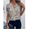 image:imageMakeMeChic Womens Animal Print Ruffle Blouse Summer Short Sleeve V Neck Business Casual Shirt TopsApricot