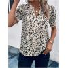 image:imageMakeMeChic Womens Animal Print Ruffle Blouse Summer Short Sleeve V Neck Business Casual Shirt TopsApricot