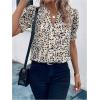 image:imageMakeMeChic Womens Animal Print Ruffle Blouse Summer Short Sleeve V Neck Business Casual Shirt TopsApricot