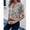 image:imageMakeMeChic Womens Animal Print Ruffle Blouse Summer Short Sleeve V Neck Business Casual Shirt TopsApricot