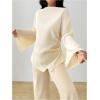 image:imageMakeMeChic Womens Bell Sleeve Blouse Top Asymmetrical Ruched Work Office Dressy Shirt TopApricot